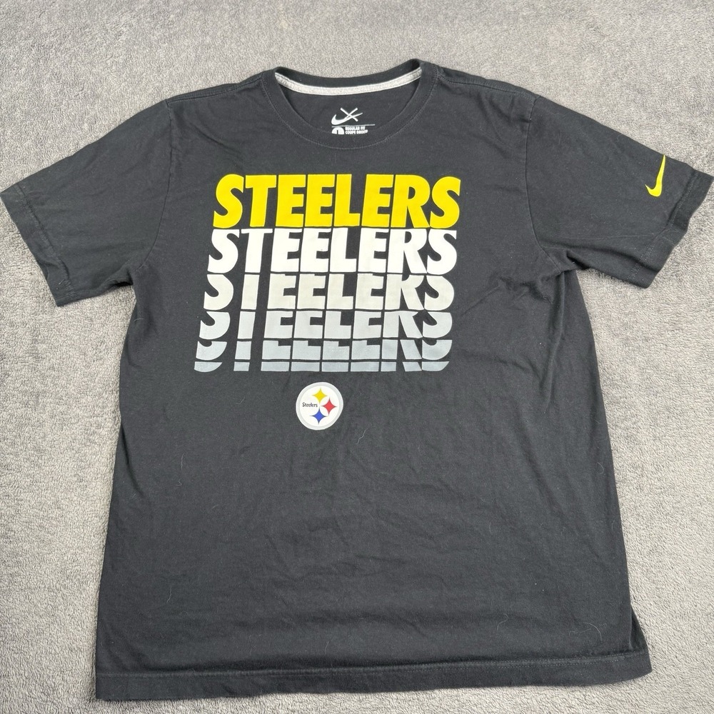 Pittsburgh Steelers Black Nike Tee Shirt Men's Size Large Spell Out